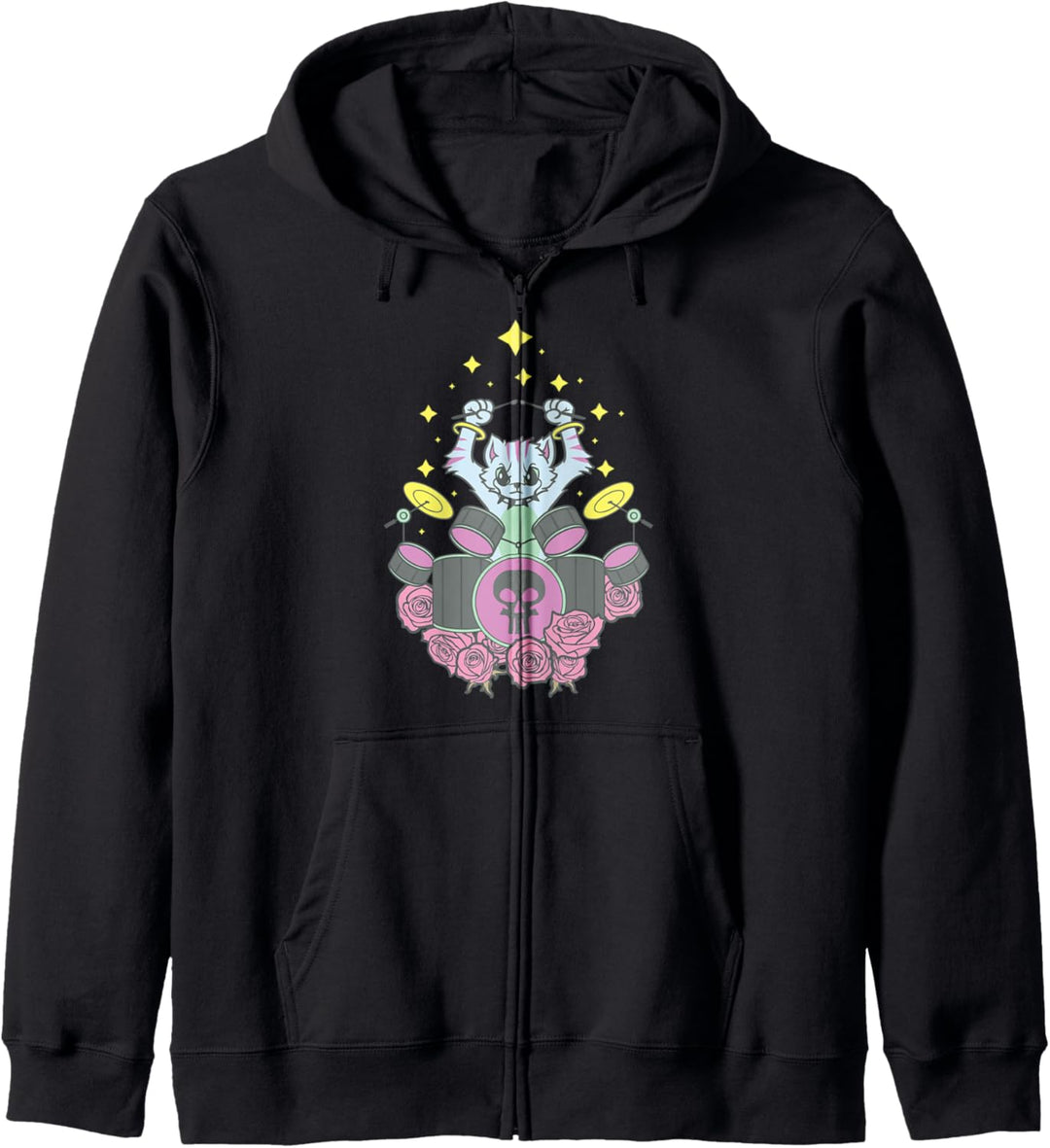 Heavy Metal Katze Schlagzeug Katzen Drummer Headbanger Logo Kapuzenjacke