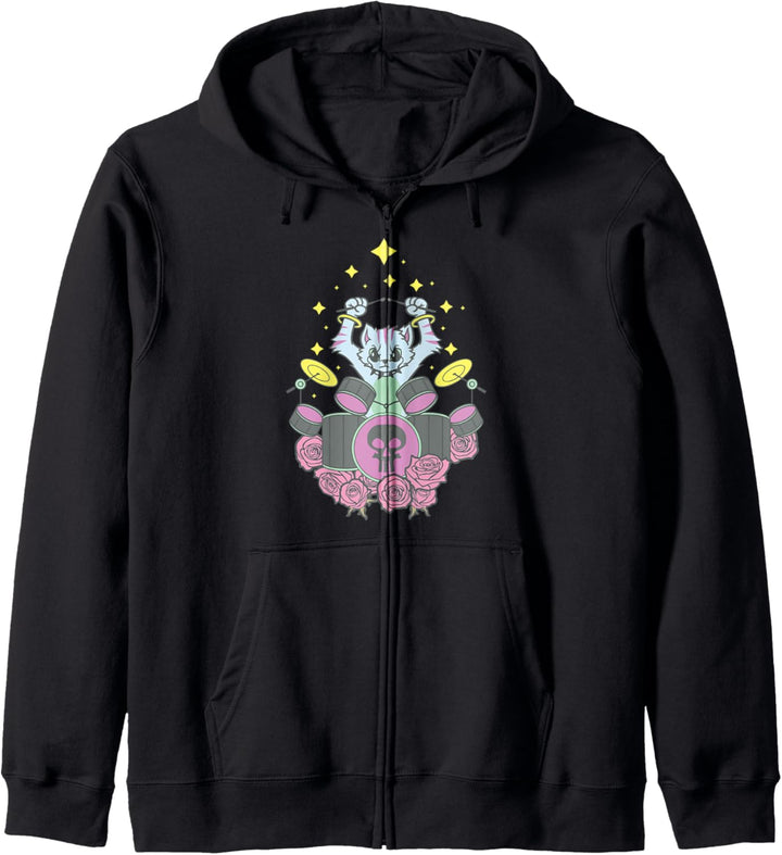 Heavy Metal Katze Schlagzeug Katzen Drummer Headbanger Logo Kapuzenjacke