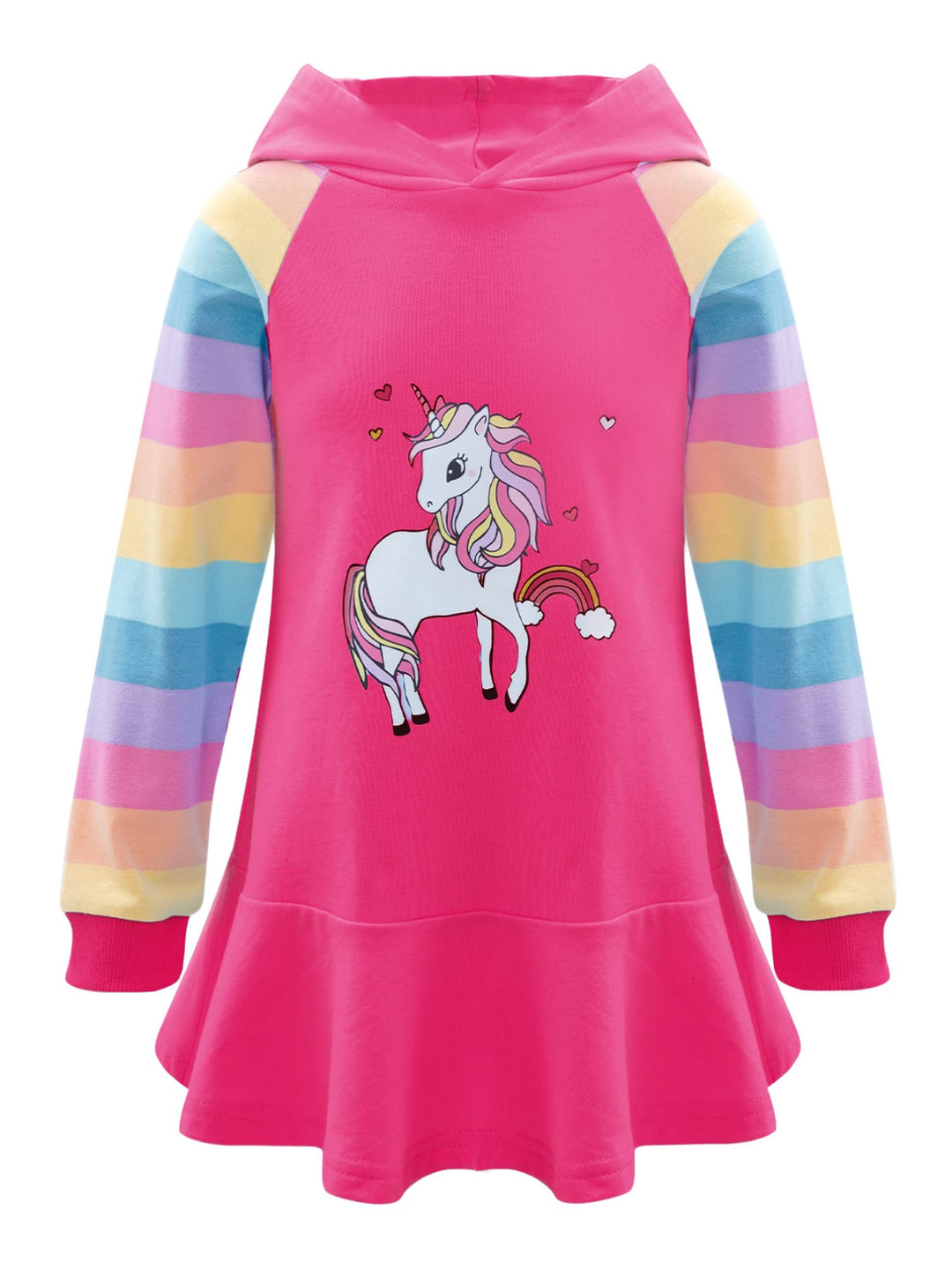 TiaoBug Mädchen Kapuzenpullover Langarm Sweatkleid mit Kapuze Einhörner Aufdruck Hoodie Cartoon Top