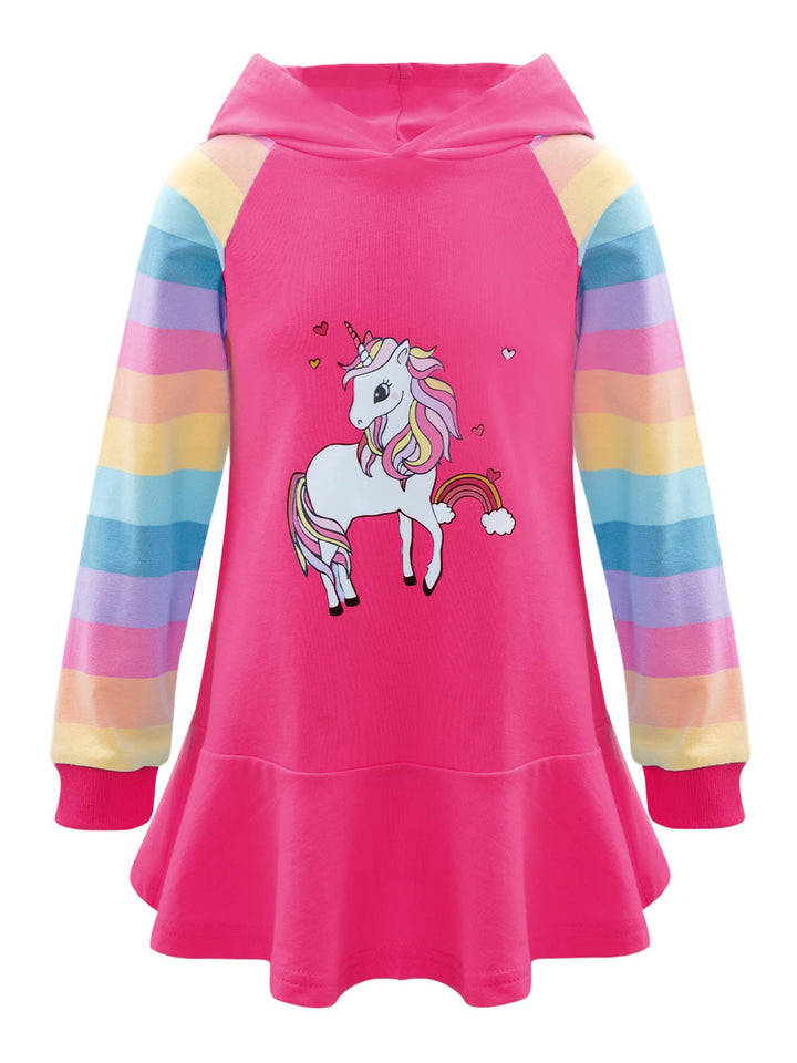 TiaoBug Mädchen Kapuzenpullover Langarm Sweatkleid mit Kapuze Einhörner Aufdruck Hoodie Cartoon Top