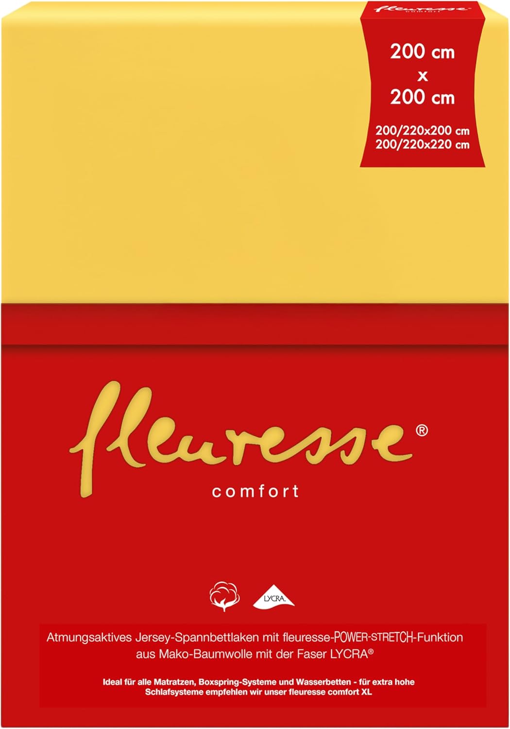 fleuresse Comfort Spannbettlaken, Jersey, gelb, 200 x 200 Gelb 200 x 200, Gelb 200 x 200
