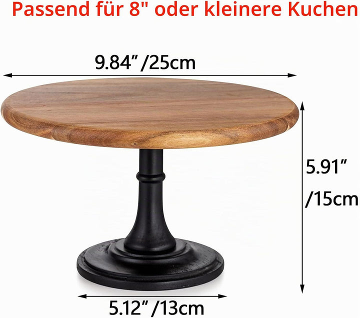 NUPTIO Rustikaler Tortenständer Hochzeit: 25cm Durchmesser Holz Tortenständer Schwarz, Dessertteller