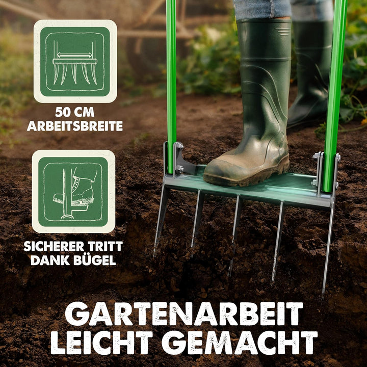 GARLINGO Grabegabel | 50cm Breite Broadfork | Mit Trittbügel für maximal Hebelwirkung | Gartengabel