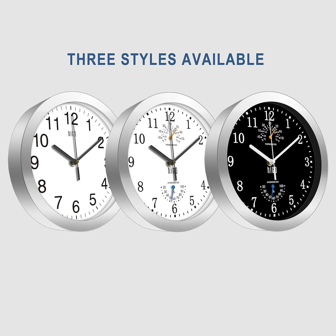 HITO 25,4 cm lautlose Wanduhr, batteriebetrieben, Nicht tickende Glasabdeckung, silberner Aluminiumr