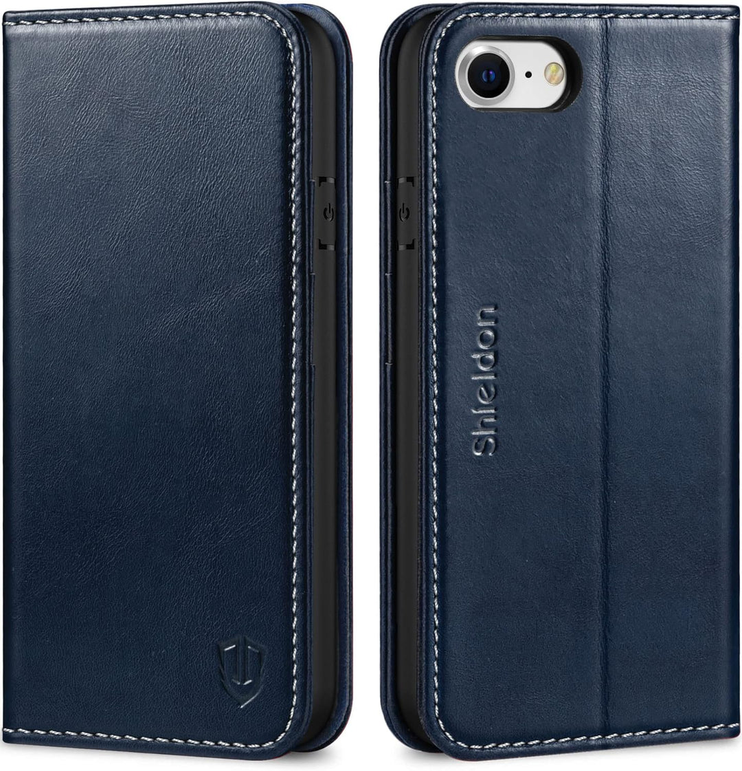 SHIELDON Hülle für iPhone SE 2022 5G /iPhone 8 Handyhülle [Erstklassig Rindsleder] [Kartenfach] [Sta