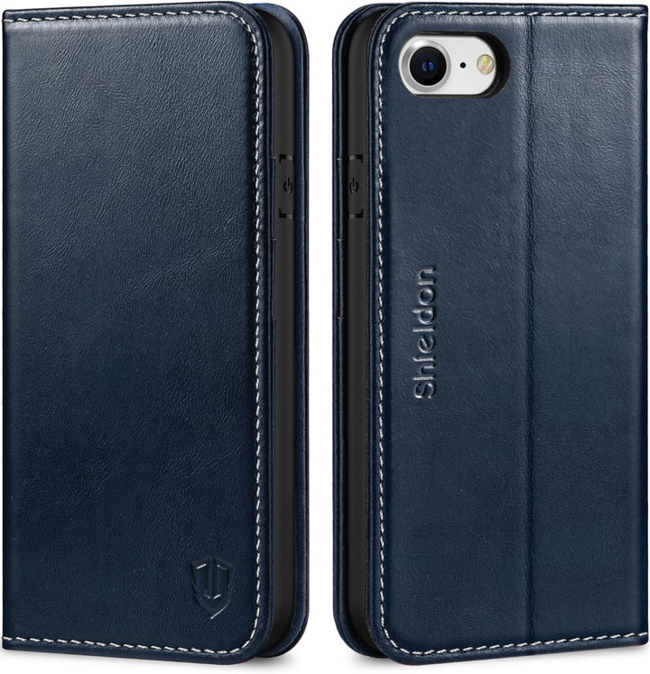 SHIELDON Hülle für iPhone SE 2022 5G /iPhone 8 Handyhülle [Erstklassig Rindsleder] [Kartenfach] [Sta