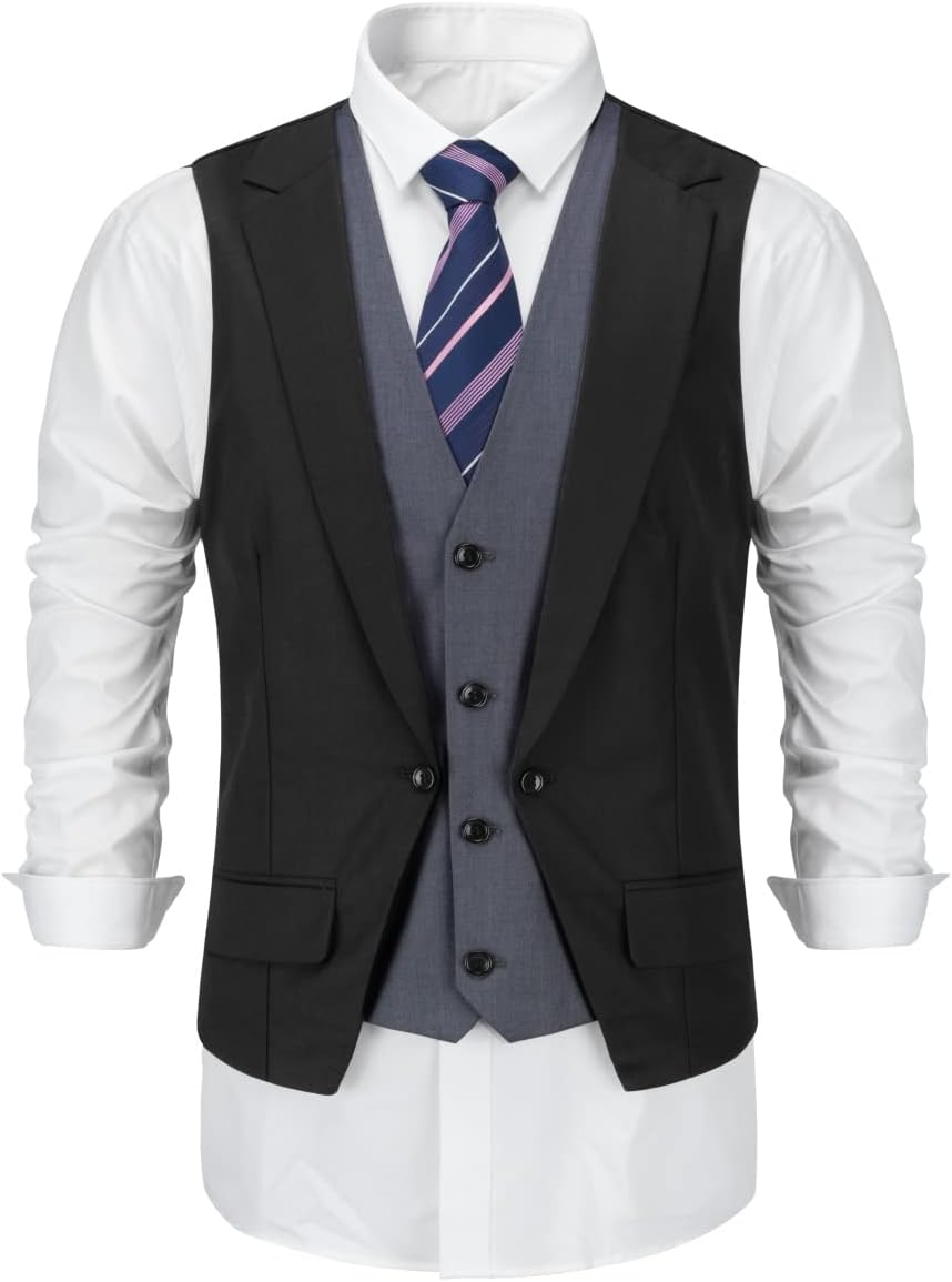 Allthemen Herren Anzugweste mit Schichten V-Ausschnitt Western Weste Slim Fit Layered Herrenweste Bu
