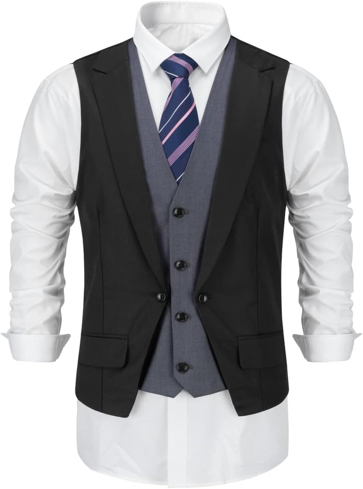 Allthemen Herren Anzugweste mit Schichten V-Ausschnitt Western Weste Slim Fit Layered Herrenweste Bu