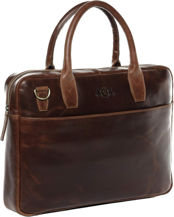 SID & VAIN Laptoptasche schmal Boston aus Premium Leder I Business-Tasche gross für Herren und Damen