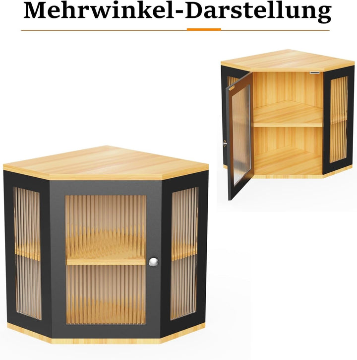 Brotkasten Holz 2 Etagen Brotaufbewahrung mit Sichtfenster, Eckregal Küche für Brot &amp; Küchenutensili