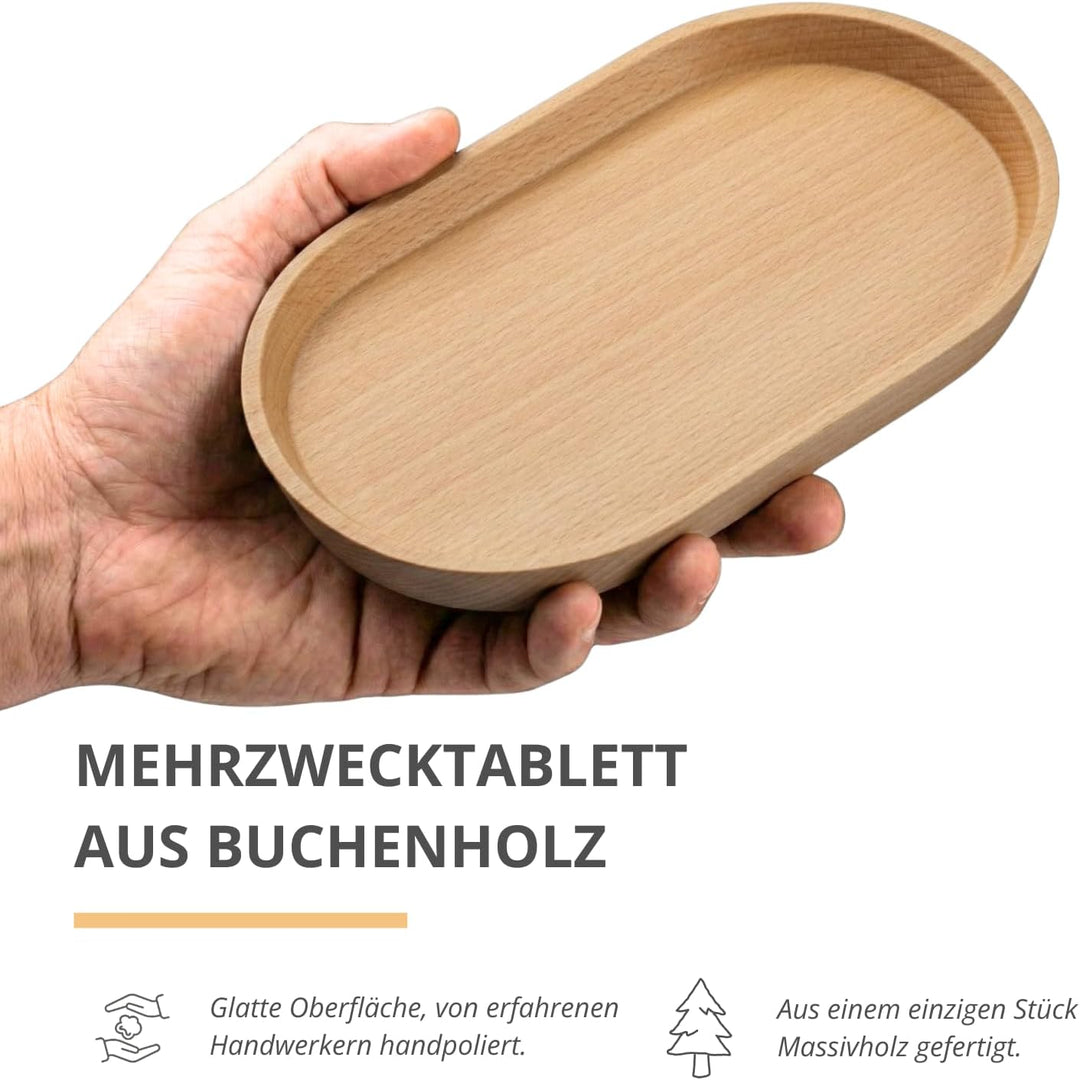 Mini Tablett Holz Kleines Serviertablett, Oval Deko holz Tablett 20x12cm, Servierteller Holztablett