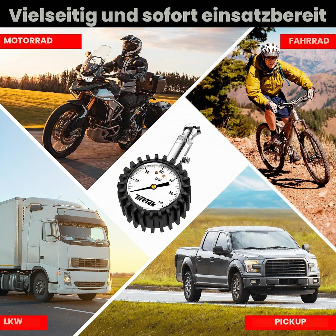 TireTek Premium Reifendruckmesser, grosse Skalenscheibe weiss, weiss