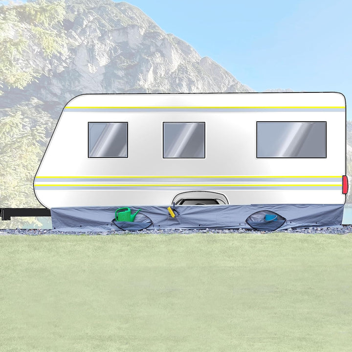 Bodenschürze Wohnwagenschürze 600x50 cm - Grau - mit 2 grossen Aufbewahrungstaschen 95x85x30cm - Win