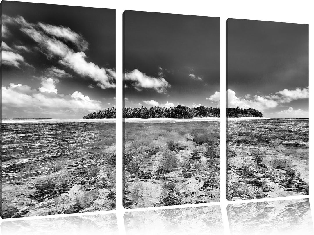 Pixxprint Malediven Traumstrand als Leinwandbild/Grösse: 3 Teilig (120x80 cm) cm/Wandbild/Kunstdruck