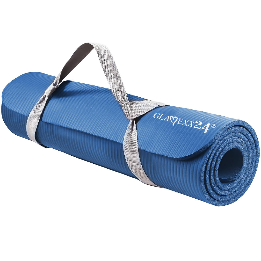 Glamexx24 Gymnastikmatte Fitnessmatte Premium Yogamatte, rutschfest und dick extra Grössen, inkl. Tr