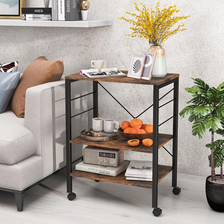 KOMFOTTEU Küchenwagen Küchenregal auf Rollen, 3 Ebenen Rollwagen Mikrowellenregal mit höheverstellba