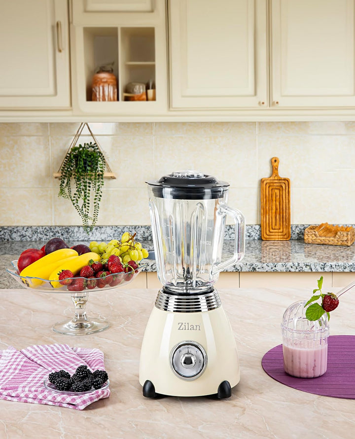 Standmixer Retro mit 1,5L Glasbehälter Zerkleinerer Smoothie Maker Mixer Edelstahlklinge 2 Geschwind