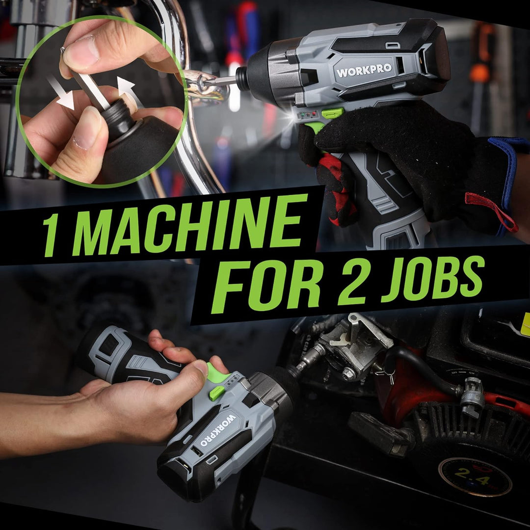 WORKPRO Akku-Schlagschrauber, 12V Schlagschrauber 100 Nm 2000 U/min, 1/4”Spannfutter, mit 2,0 Ah Akk