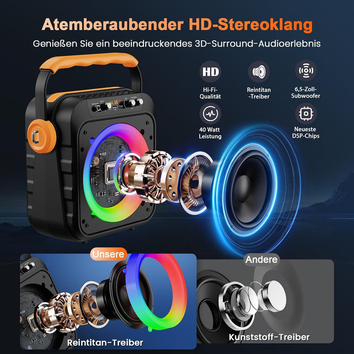 JYX Karaoke Maschine, Karaoke Anlage Mit 2 Mikrofonen, Tragbare Karaoke Maschine Mit 2 Drahtlosen Mi