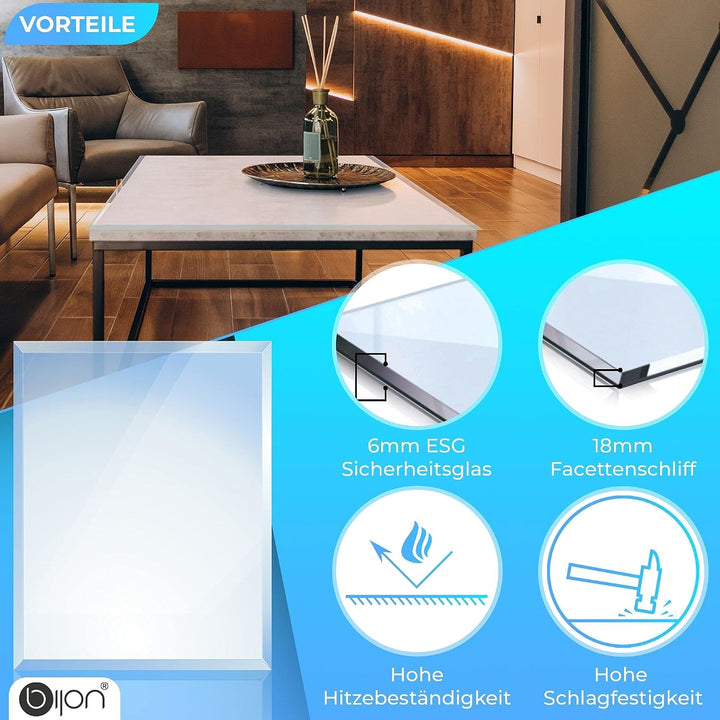 bijon Glasplatte Tisch ESG Sicherheitsglas Rechteck - Für Esstisch, Couchtisch, Gartentisch, Schreib