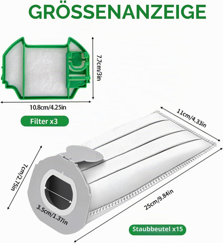 15 Stück Staubsaugerbeutel für Vorwerks Kobold VK7 FP7,Filtertüten für Vorwerk Akkusauger VK7 FP7,Er