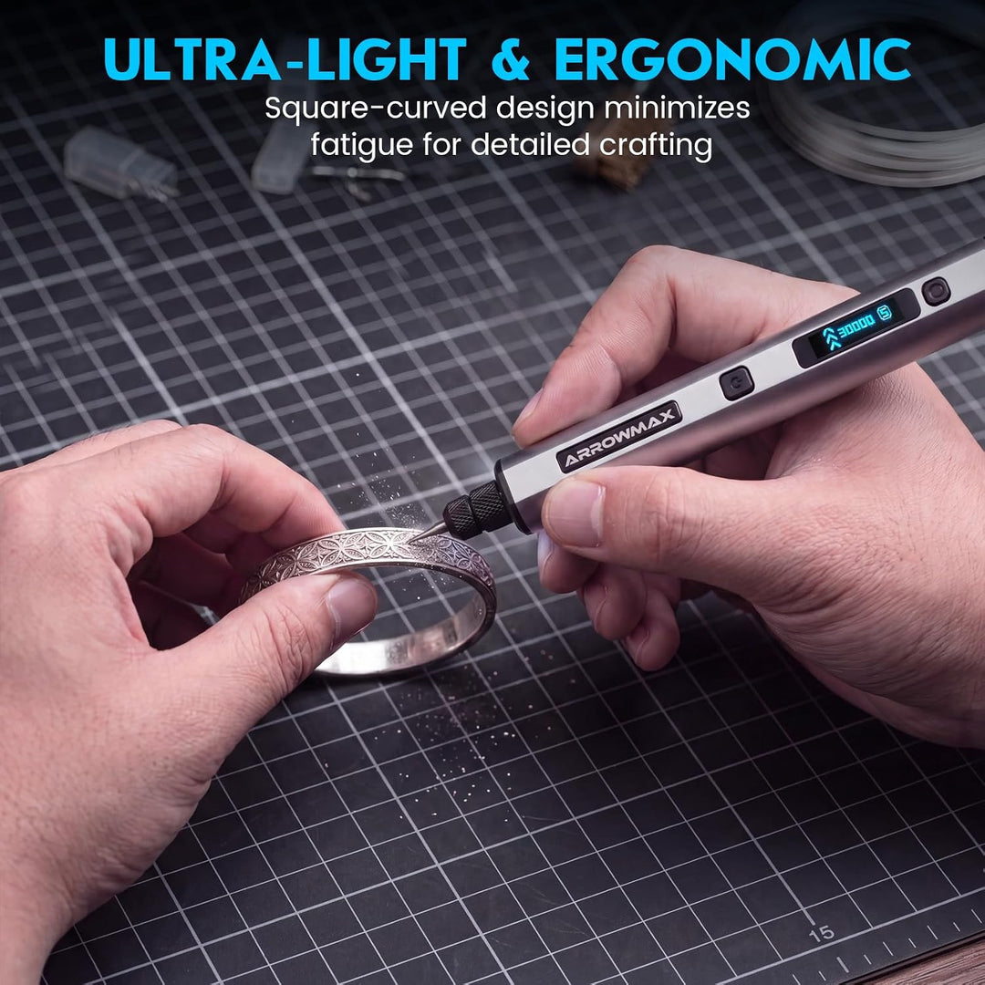 ARROWMAX 5 Gänge Mini Multifunktionswerkzeuge mit OLED, 30000 U/min | Gravierstift mit 30 Bits für M