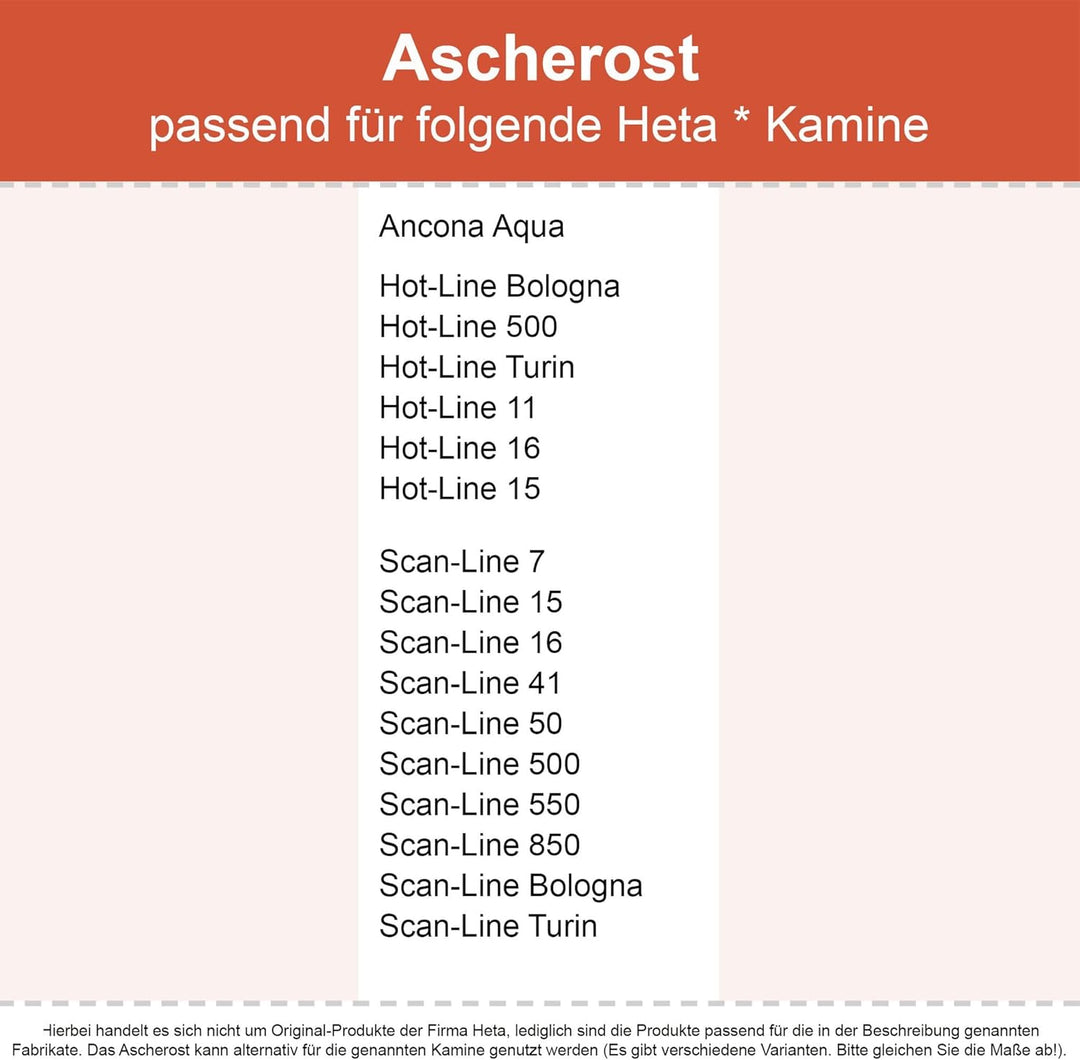 Kaminrost/Ascherost Rund Ø 195 x 10 mm passend für Heta ** Kaminöfen inkl. Modellübersicht - Aschero