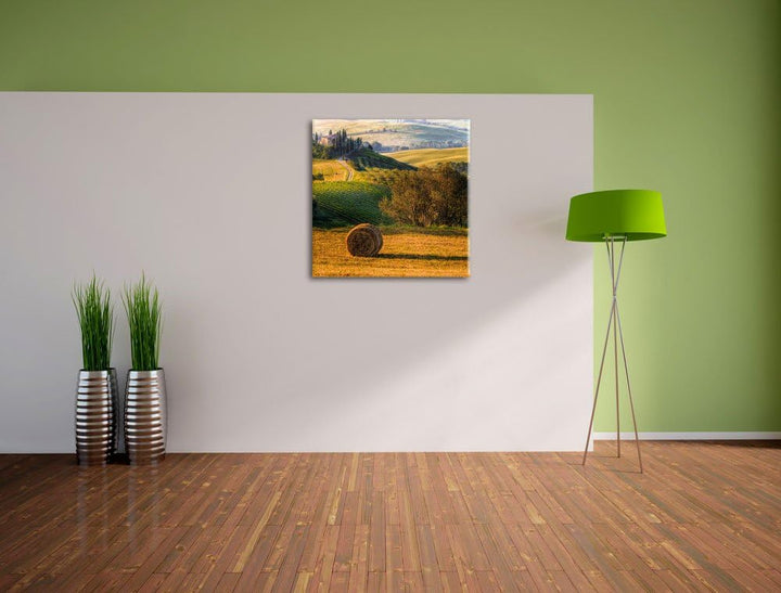 Pixxprint Italienische Toskana Landschaft als Leinwandbild/Grösse: 70x70 cm/Wandbild/Kunstdruck/fert