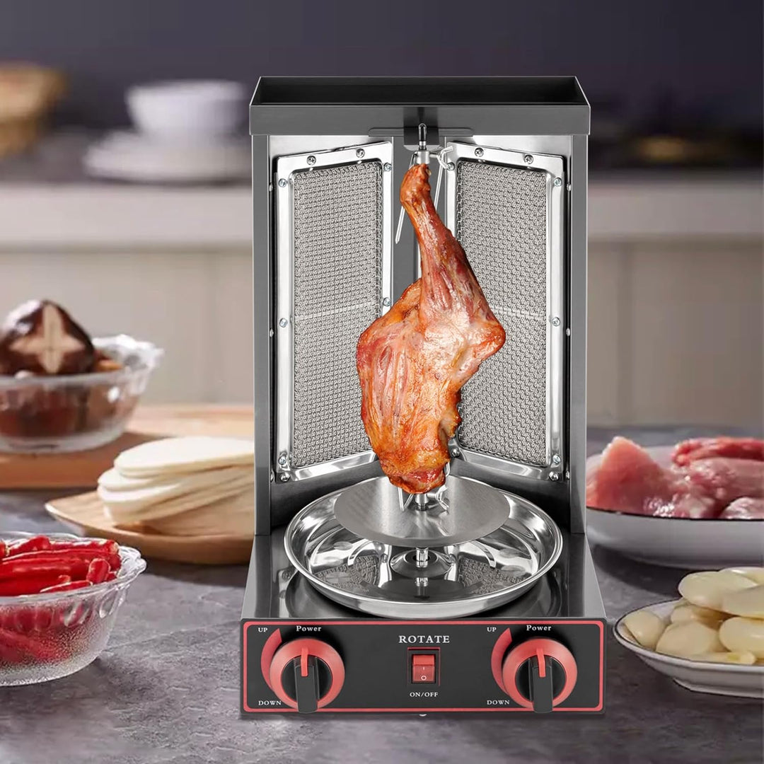 Dönergrill, 3000W Gas-Vertikal Drehspiess Grill, Gyros Grill mit 2 Brennern, Dönergrill für Zuhause,