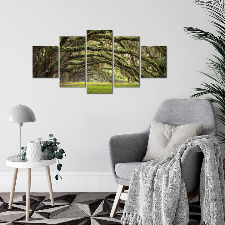 Runa Art Wandbilder Wald Landschaft 5 Teilig Bild auf Vlies Leinwand Deko Schlafzimmer Wohnzimmer Na