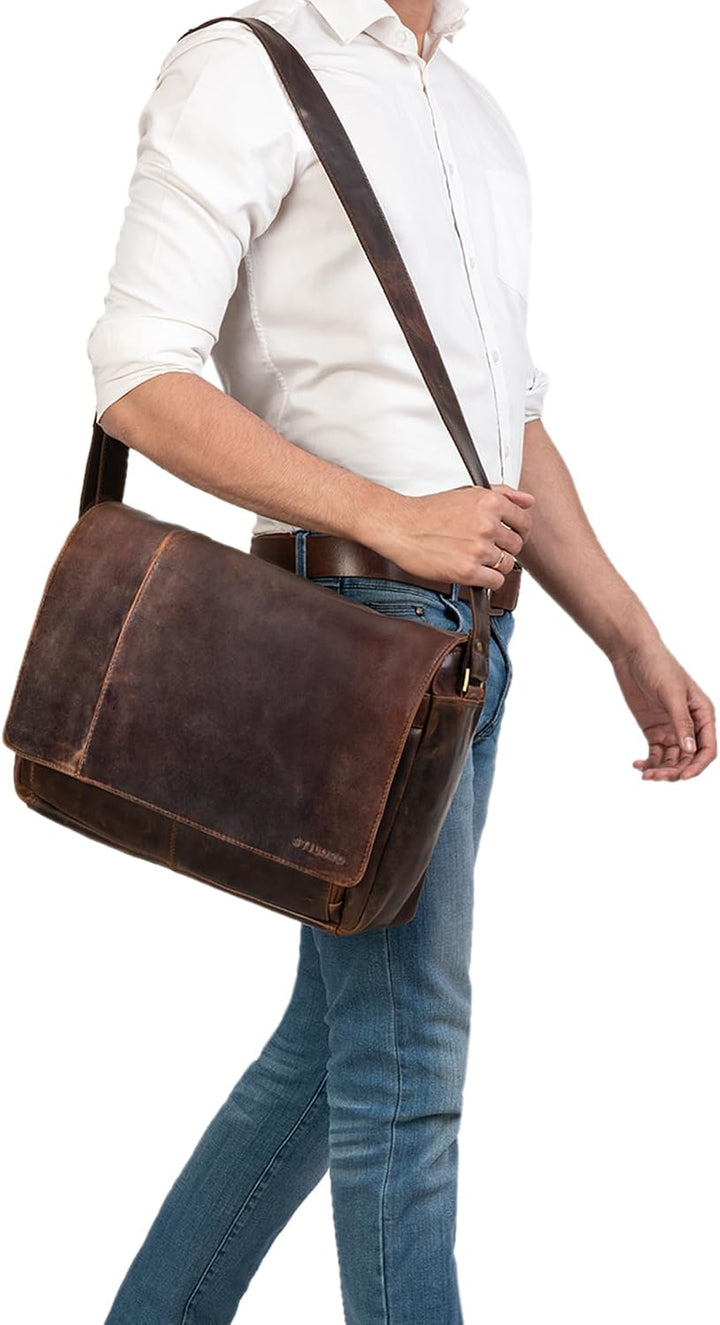 STILORD Vintage Umhängetasche Leder gross für Herren Damen 15.6 Zoll Laptoptasche Unitasche Bürotasc