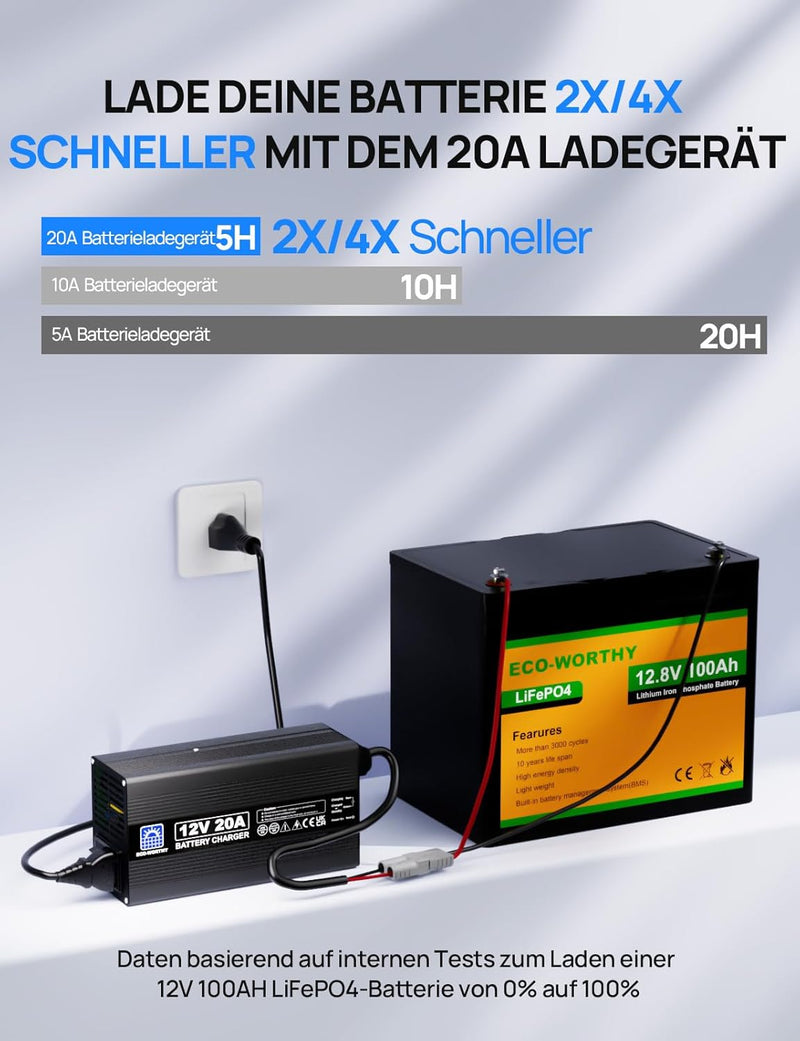 ECO-WORTHY 14,6V 20A LiFePO4 Ladegerät mit Anderson Stecker, 3-stufiges Lithium Akku Batterieladeger