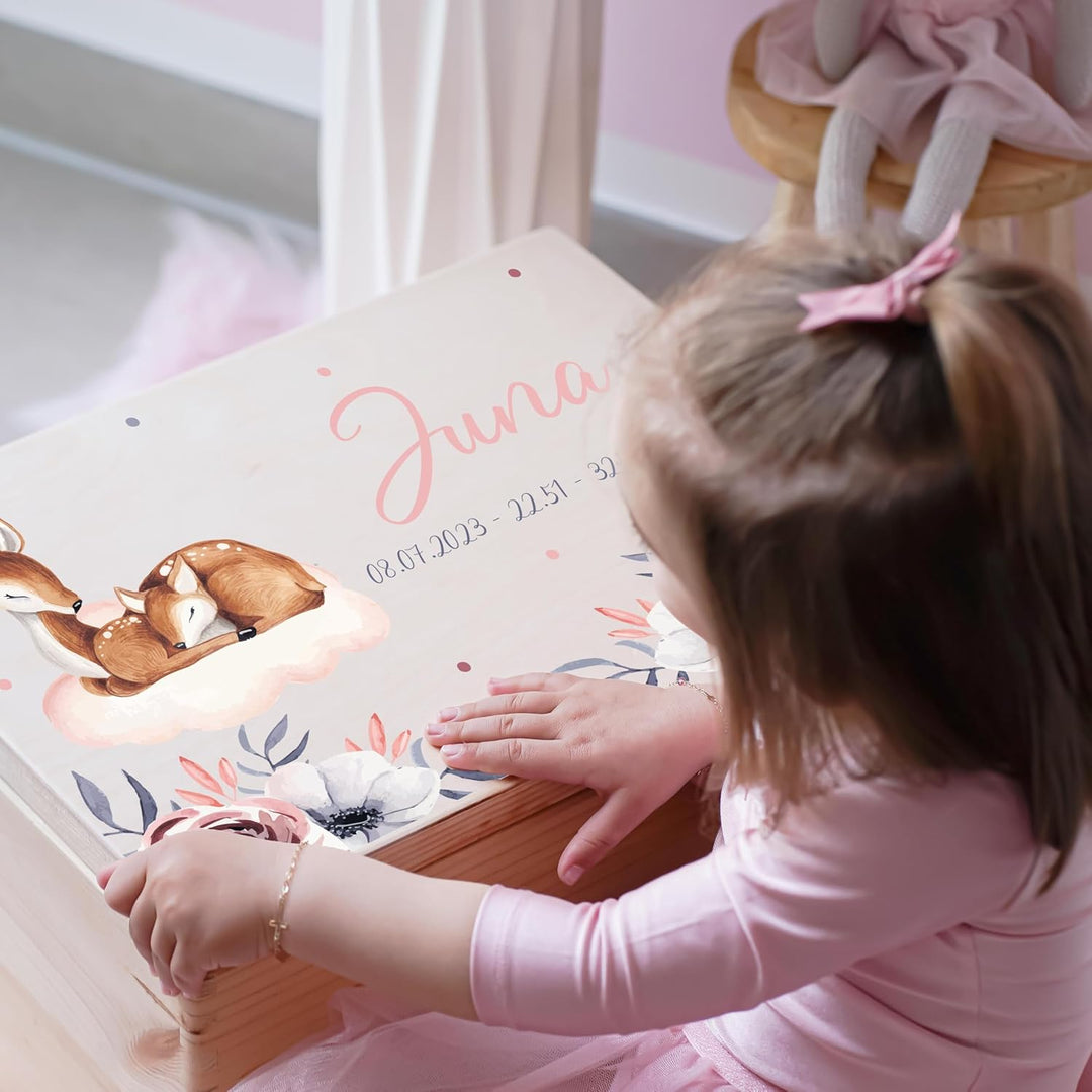 KIDSMOOD - Erinnerungsbox Baby, personalisierte Holzkiste mit Deckel, Ideal zur Aufbewahrung von Eri