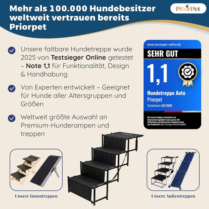 Hundetreppe Auto Klappbar – Leicht & Verstellbar 53–81 cm für SUV & Kombi – Hunderampe Alternative f