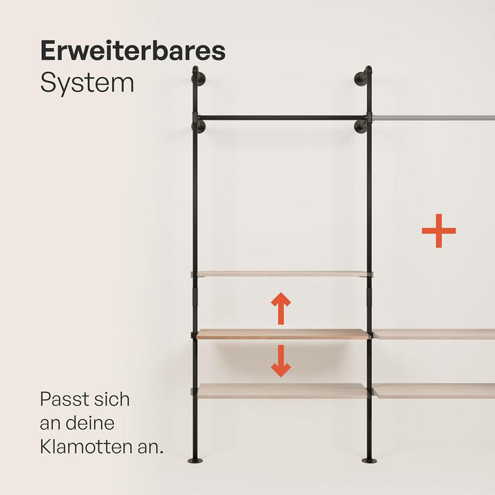 pamo Kleiderstange Wandmontage 460 kg Traglast - offener Kleiderschrank industrial schwarz aus Metal