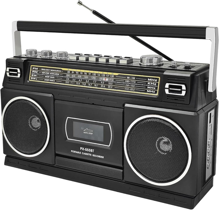 Kassettenspieler mit Bluetooth & Radio (AM/FM/SW) | Digitalisierung von Kassetten auf USB | Stereo S