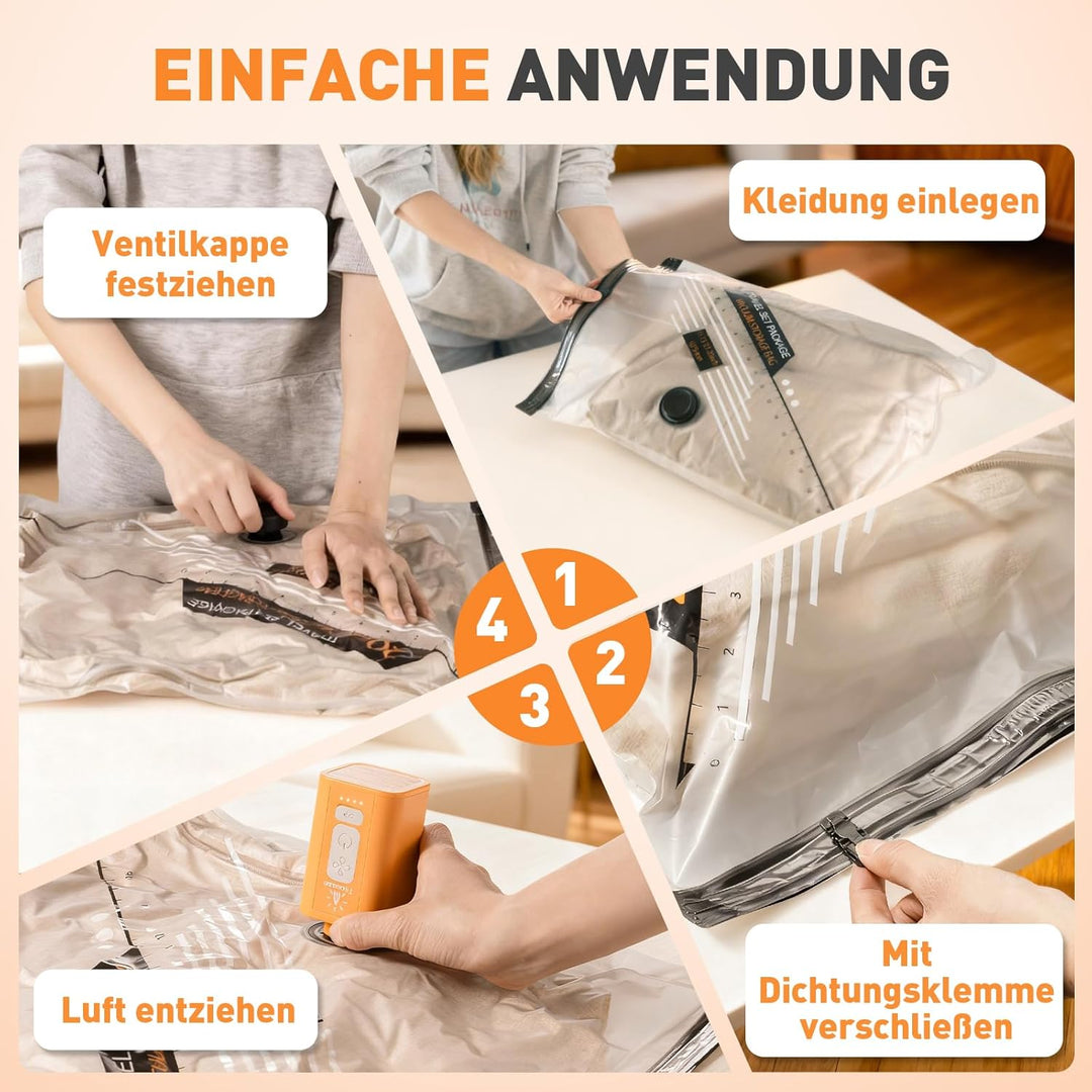Vakuumbeutel für Kleidung mit Kabellose Vakuumpumpe, 12 Stück wiederverwendbare Vakuumbeutel für Kle