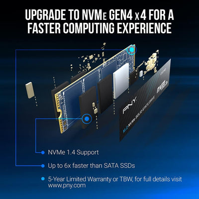 PNY CS2140 500GB M.2 NVMe Gen4 x4 Internal Solid State Drive (SSD), up to 3600MB/s - M280CS2140-500-
