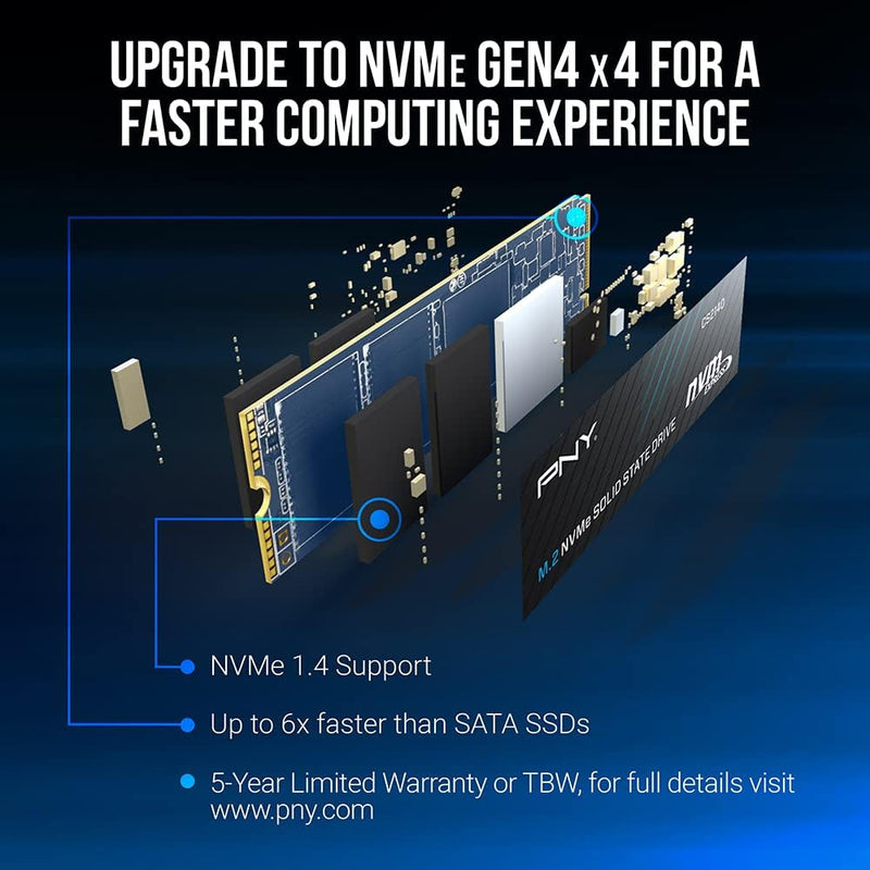 PNY CS2140 500GB M.2 NVMe Gen4 x4 Internal Solid State Drive (SSD), up to 3600MB/s - M280CS2140-500-