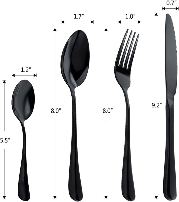 OBR KING Besteck Schwarz 16-teilig Besteckset aus 18/0 Edelstahl, Bestecksets einschliesslich Messer