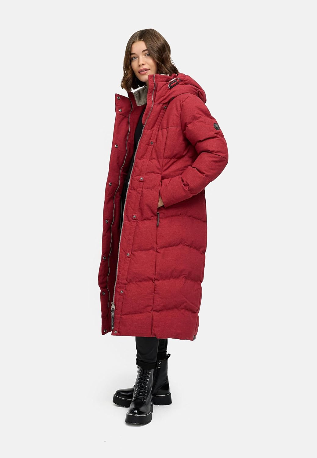 Ragwear Damen atmungsaktiver Wintermantel warmer wasserdichter Steppmantel lang mit Kapuze Pavla Lon