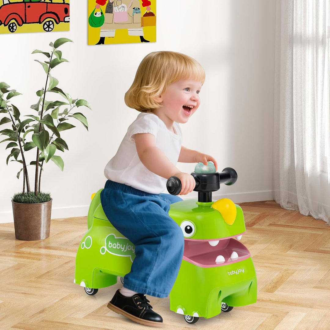 COSTWAY Rutschauto, Rutschfahrzeug mit Stauraum unter dem Sitz, Dinosaurier Schiebauto mit Lichter &