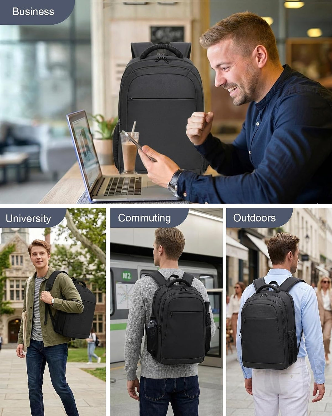 Rucksack Herren Arbeit, 15,6 Zoll Business Laptop Rucksack Damen, Schwarz | Arbeitsrucksack mit voll