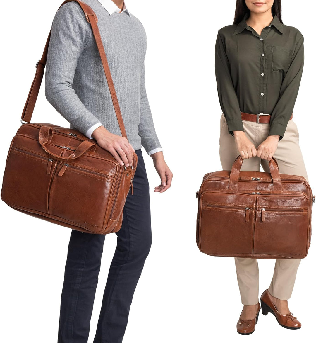 STILORD 'Gigantus' XXL Aktentasche Leder Laptoptasche 17,3 Zoll bis 19 Zoll Sehr Grosse Umhängetasch