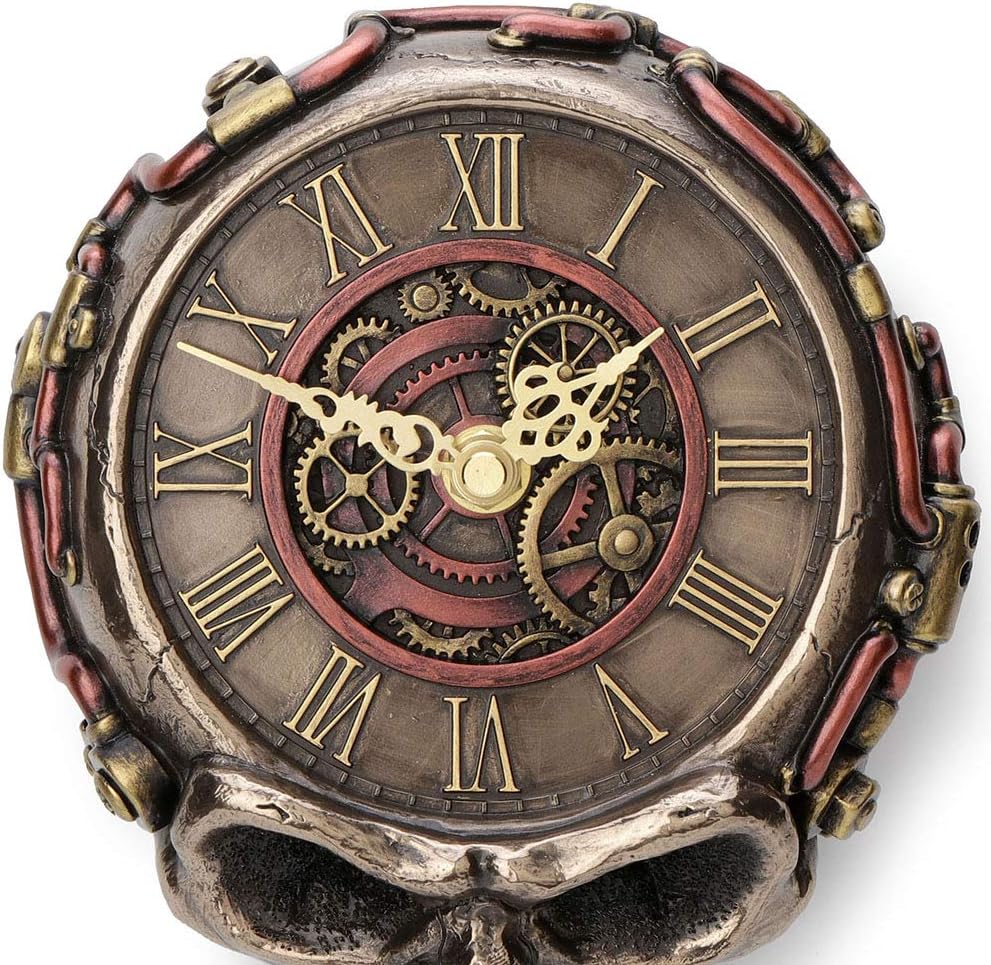 Veronese Design Wanduhr, Steampunk, flach, Totenkopf, mechanisch, zum Aufhängen, Antik-Bronze-Finish