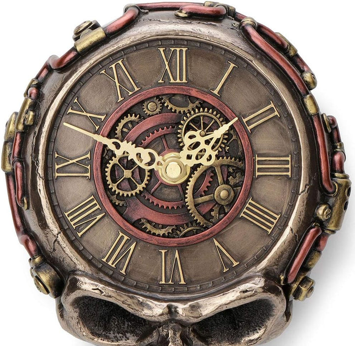 Veronese Design Wanduhr, Steampunk, flach, Totenkopf, mechanisch, zum Aufhängen, Antik-Bronze-Finish