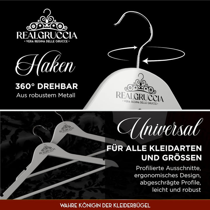 60 Kleiderbügel aus Holz Anti-Rutsch-Einkerbungen Holzbügel RealGruccia Farbe Weiss von Hosen Anzüge