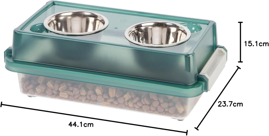 Iris Ohyama, Erhöhtes Futterstation mit Kunststoff-Box, 5L, Grün, Erhöhte Futterstation für Hunde, K