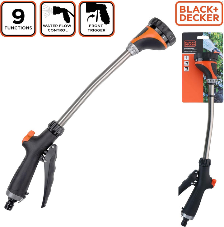 BLACK+DECKER Blumenampel - Giessstab - Pflanzensprühgerät Langer Griff - 9 Ständer - 50 cm - Schwarz