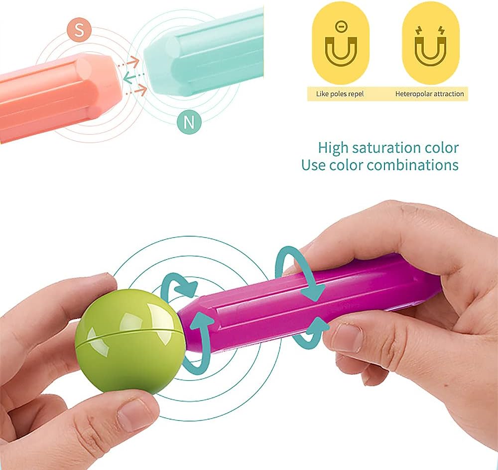 ROUSKY Magnetische Spielzeugbausteine Set,Magnet Building Sticks Set, Bausteine Fliesen, STEM Stapel